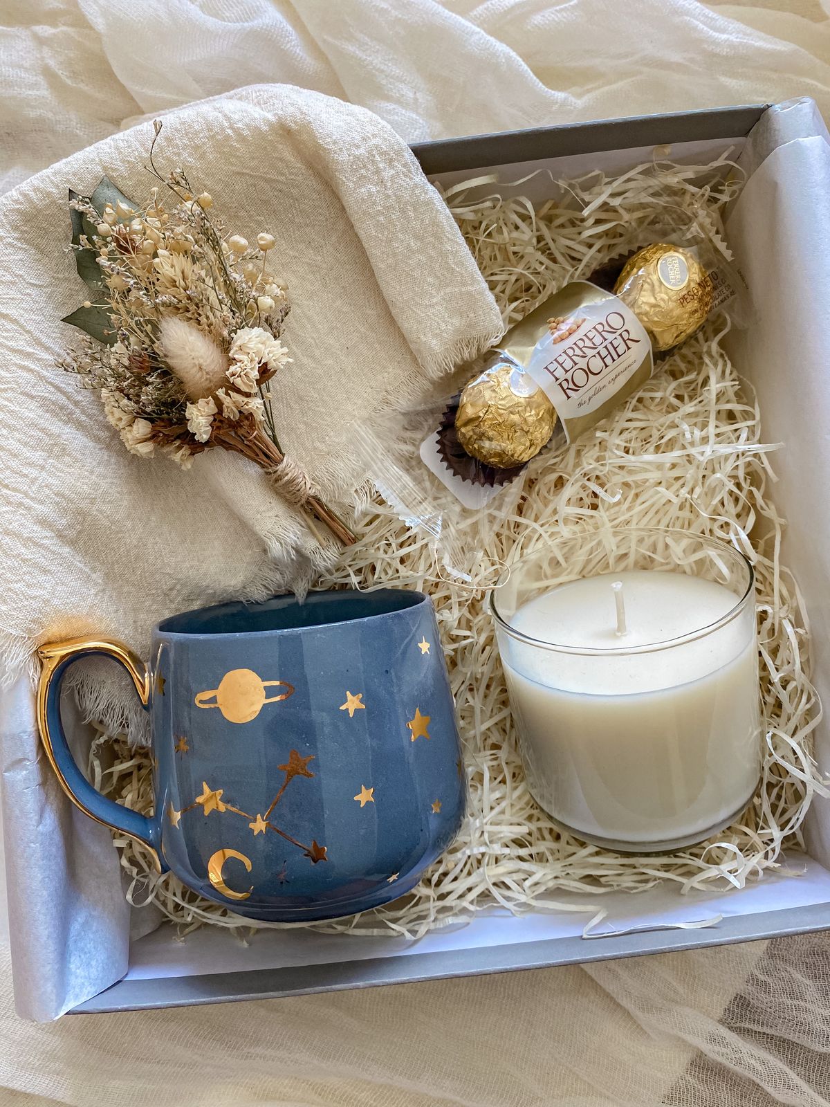 A beautifully wrapped candle as a gift.